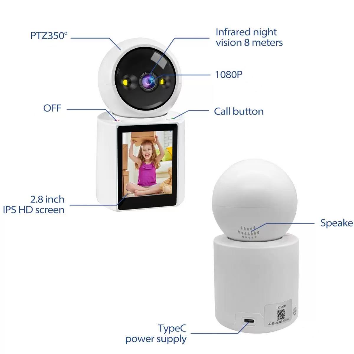 Camara de vigilancia wifi con pantalla de vídeo llamada