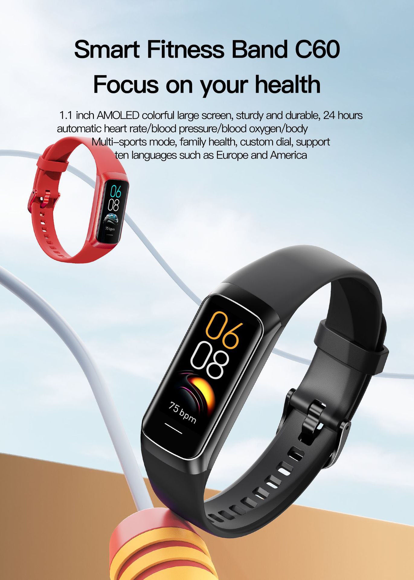 Reloj inteligente C60 pantalla amoled y funciones fitness